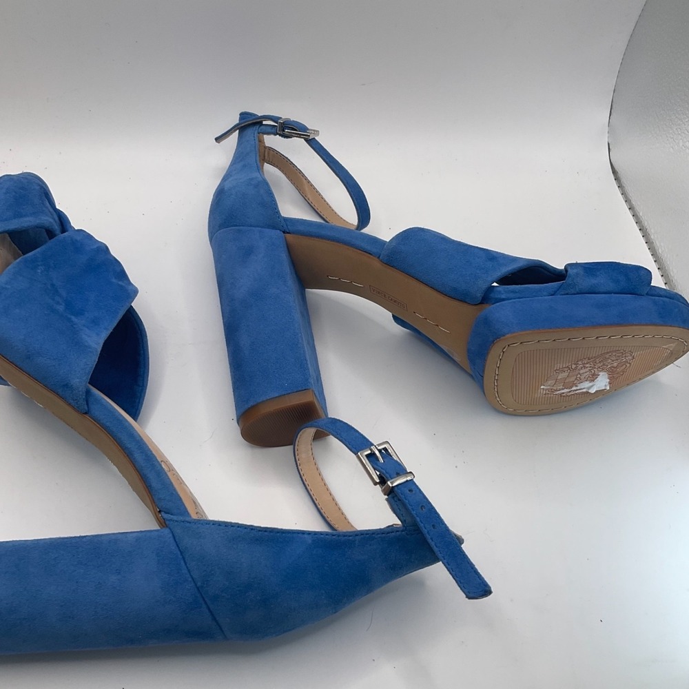 Vince Camuto Corlesta Blue Suede Knotted Dress Sandals Ankle Strap Heels 6.5 New - Picture 4 of 14